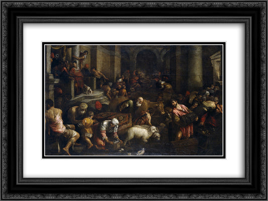 Expulsion of the Merchants from the Temple 24x18 Black Ornate Wood Framed Art Print Poster with Double Matting by Bassano, Jacopo