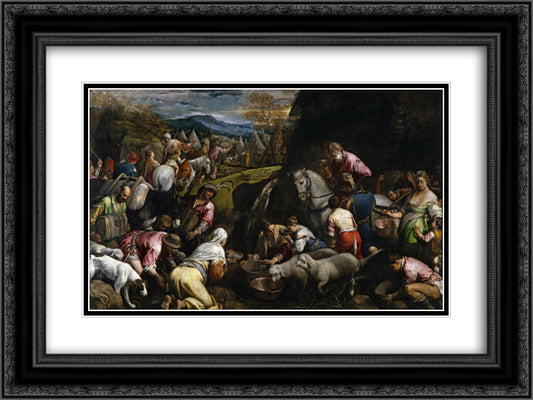 Israelis Drinking the Miraculous Water 24x18 Black Ornate Wood Framed Art Print Poster with Double Matting by Bassano, Jacopo