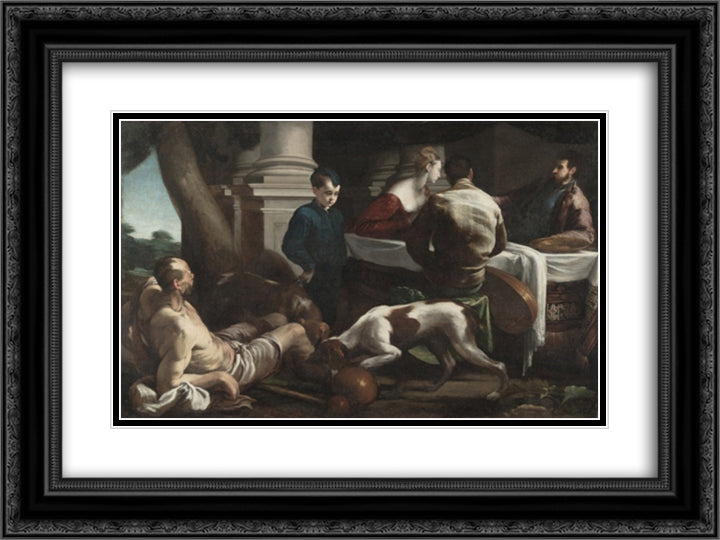 Lazarus and the Rich Man 24x18 Black Ornate Wood Framed Art Print Poster with Double Matting by Bassano, Jacopo