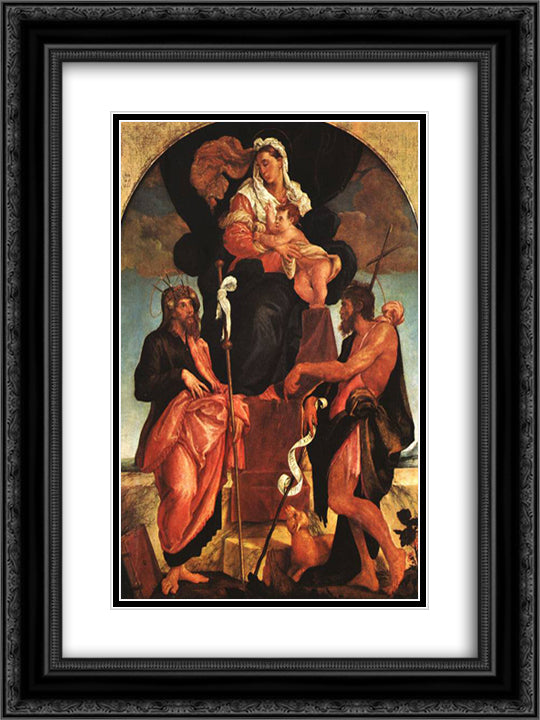 Madonna and Child with Saints 18x24 Black Ornate Wood Framed Art Print Poster with Double Matting by Bassano, Jacopo