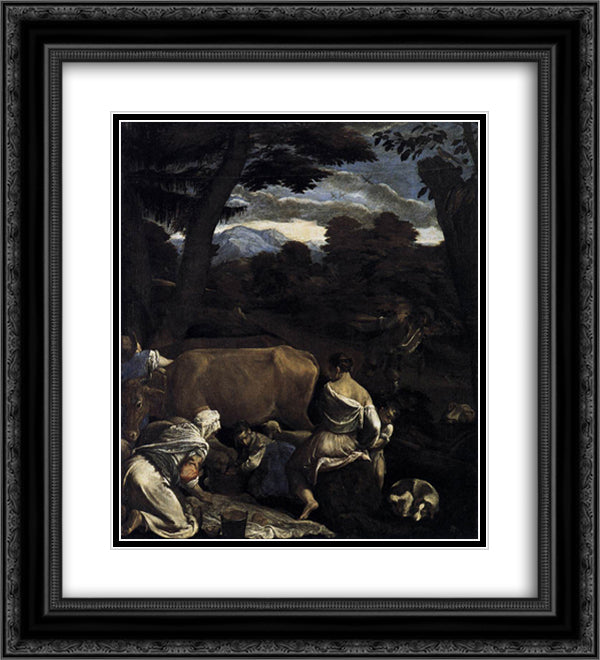 Pastoral Scene 20x22 Black Ornate Wood Framed Art Print Poster with Double Matting by Bassano, Jacopo