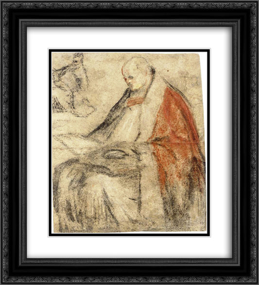 Study of a Seated Bishop Reading a Book on his Lap 20x22 Black Ornate Wood Framed Art Print Poster with Double Matting by Bassano, Jacopo