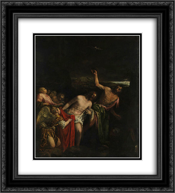The Baptism of Christ 20x22 Black Ornate Wood Framed Art Print Poster with Double Matting by Bassano, Jacopo