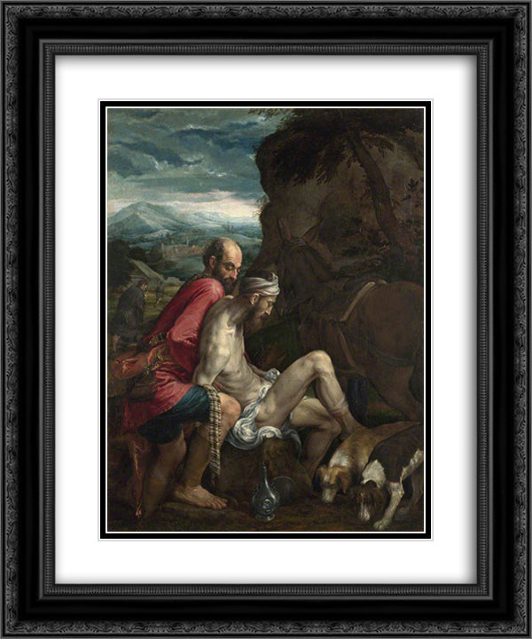 The Good Samaritan 20x24 Black Ornate Wood Framed Art Print Poster with Double Matting by Bassano, Jacopo