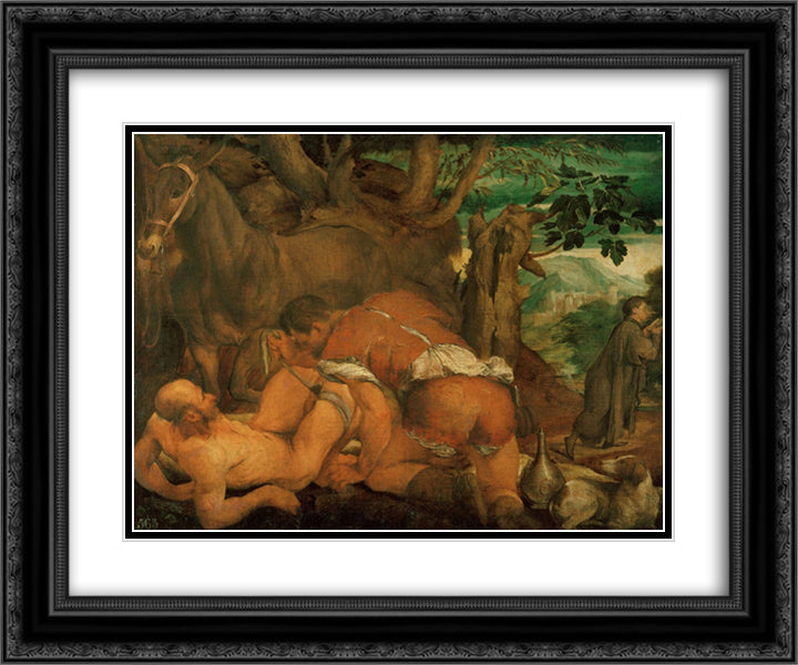 The Good Samaritan 1550 24x20 Black Ornate Wood Framed Art Print Poster with Double Matting by Bassano, Jacopo