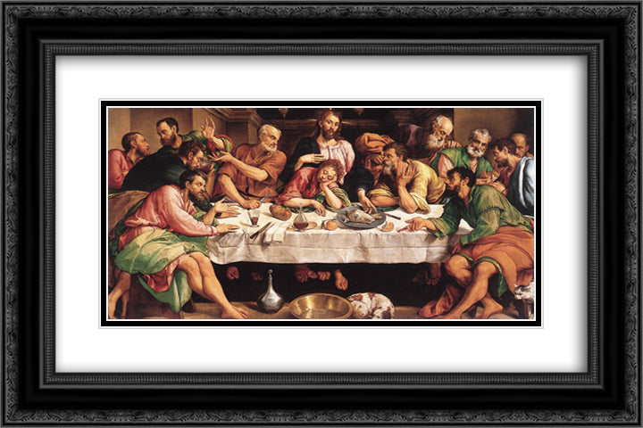 The Last Supper 24x16 Black Ornate Wood Framed Art Print Poster with Double Matting by Bassano, Jacopo