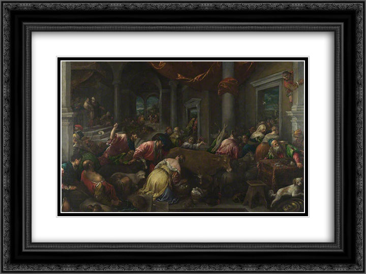 The Purification of the Temple 24x18 Black Ornate Wood Framed Art Print Poster with Double Matting by Bassano, Jacopo