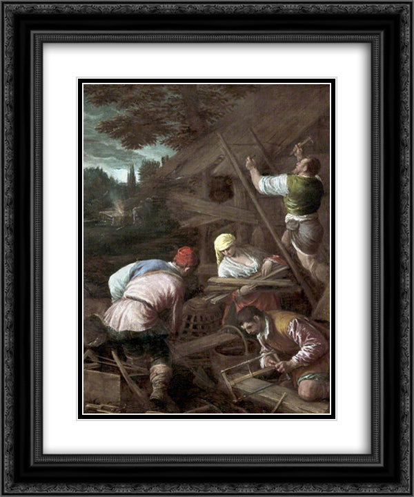 The Sacrifice of Noah 20x24 Black Ornate Wood Framed Art Print Poster with Double Matting by Bassano, Jacopo