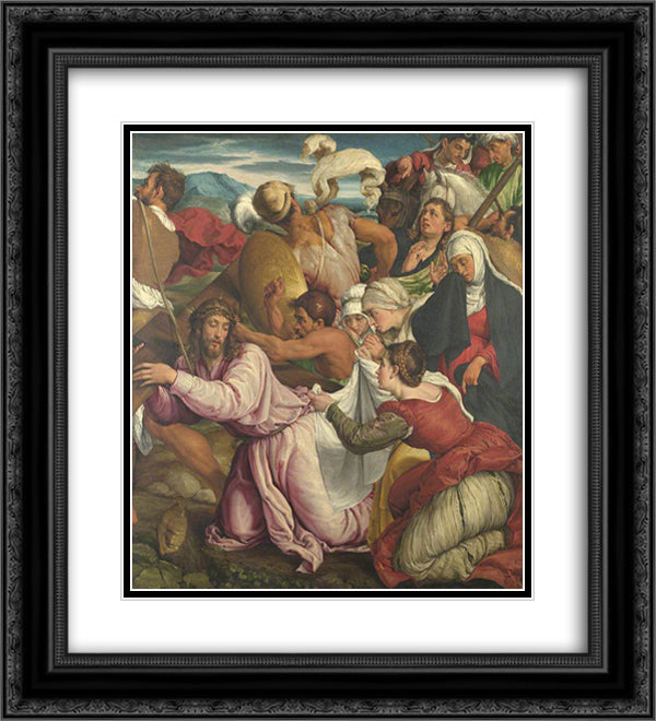 The Way to Calvary 20x22 Black Ornate Wood Framed Art Print Poster with Double Matting by Bassano, Jacopo