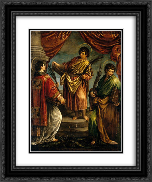 Three Martyr Saints 20x24 Black Ornate Wood Framed Art Print Poster with Double Matting by Bassano, Jacopo