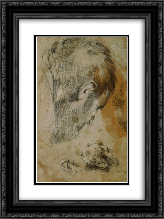 Two Studies of the Head of a Bearded Man 18x24 Black Ornate Wood Framed Art Print Poster with Double Matting by Bassano, Jacopo