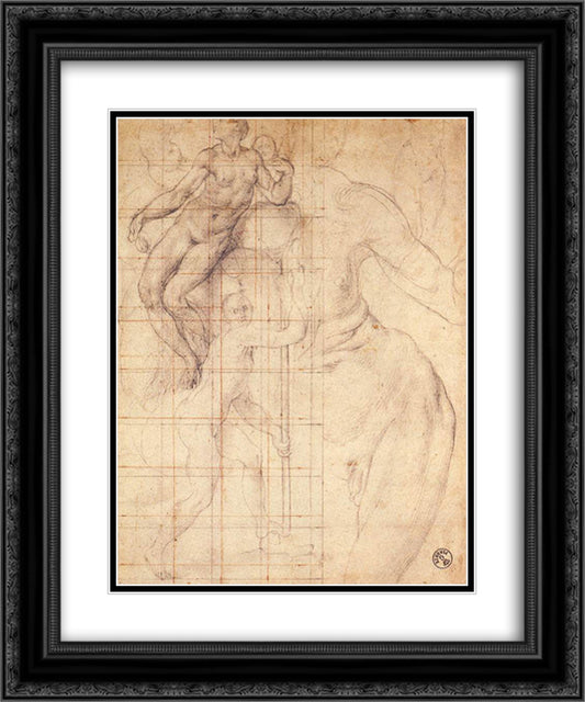 Adam and Eve at Work 20x24 Black Ornate Wood Framed Art Print Poster with Double Matting by Pontormo, Jacopo