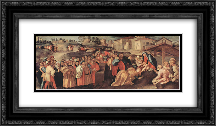 Adoration of the Magi 24x14 Black Ornate Wood Framed Art Print Poster with Double Matting by Pontormo, Jacopo