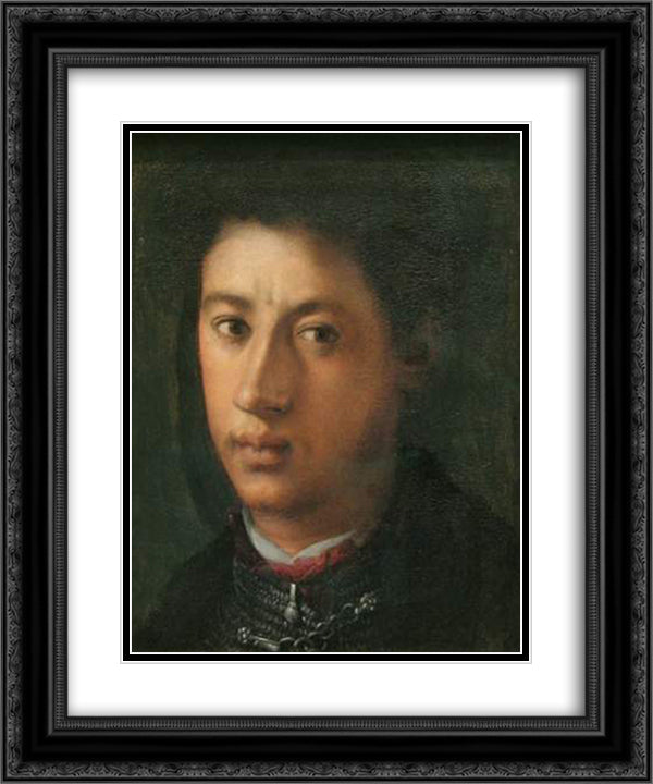 Alessandro de' Medici 20x24 Black Ornate Wood Framed Art Print Poster with Double Matting by Pontormo, Jacopo