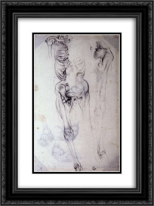 Anatomical study 18x24 Black Ornate Wood Framed Art Print Poster with Double Matting by Pontormo, Jacopo