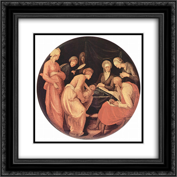 Birth of John the Baptist 20x20 Black Ornate Wood Framed Art Print Poster with Double Matting by Pontormo, Jacopo