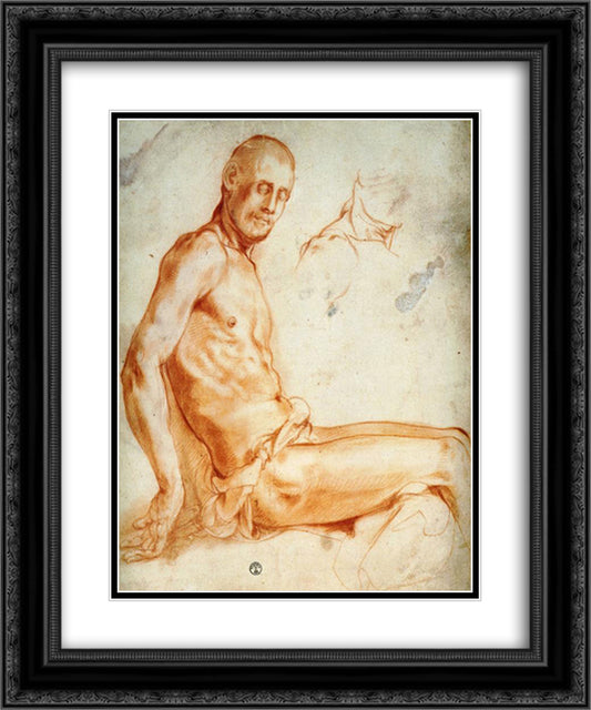 Christ Seated, as a Nude Figure 20x24 Black Ornate Wood Framed Art Print Poster with Double Matting by Pontormo, Jacopo
