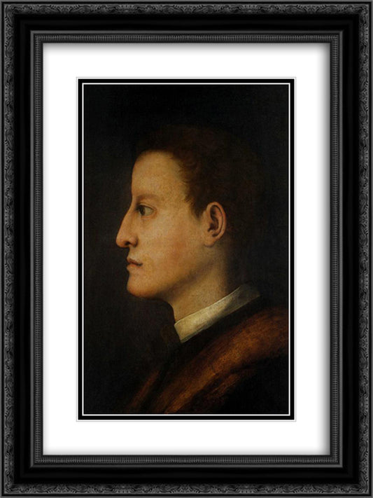 Cosimo I de' Medici 18x24 Black Ornate Wood Framed Art Print Poster with Double Matting by Pontormo, Jacopo