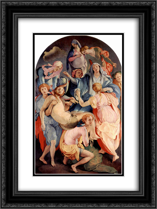 Deposition from the Cross 18x24 Black Ornate Wood Framed Art Print Poster with Double Matting by Pontormo, Jacopo