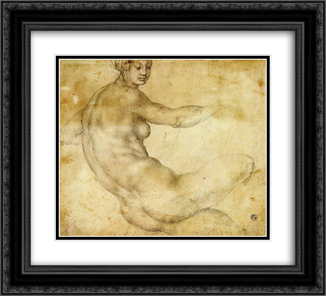 Female Nude 22x20 Black Ornate Wood Framed Art Print Poster with Double Matting by Pontormo, Jacopo