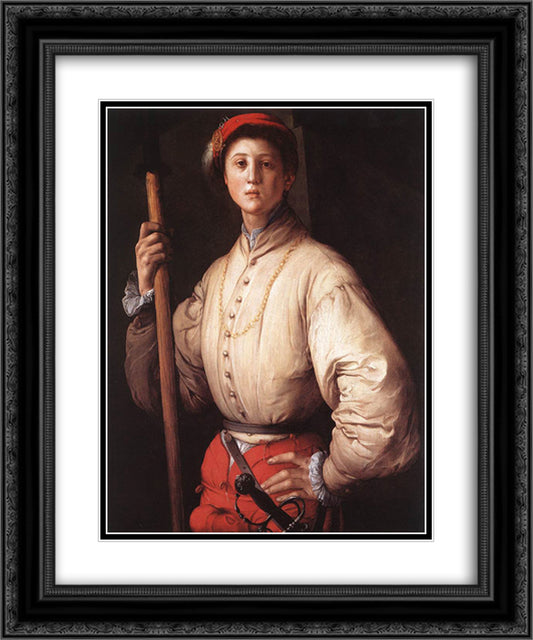 Halberdier 20x24 Black Ornate Wood Framed Art Print Poster with Double Matting by Pontormo, Jacopo