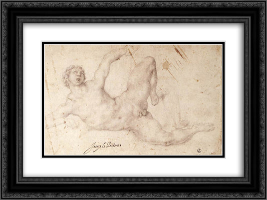 Kicking Player 24x18 Black Ornate Wood Framed Art Print Poster with Double Matting by Pontormo, Jacopo