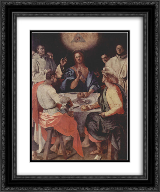 Last Supper at Emmaus 20x24 Black Ornate Wood Framed Art Print Poster with Double Matting by Pontormo, Jacopo