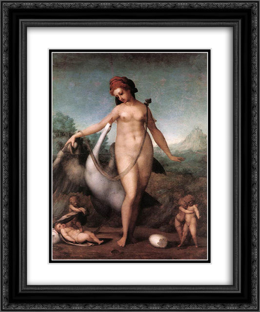 Leda and the Swan 20x24 Black Ornate Wood Framed Art Print Poster with Double Matting by Pontormo, Jacopo