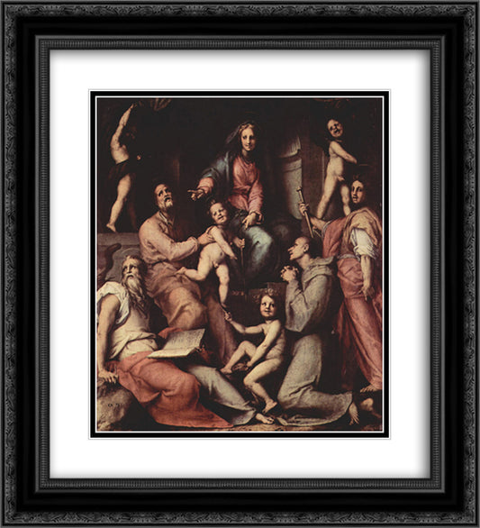 Madonna, angels and saints 20x22 Black Ornate Wood Framed Art Print Poster with Double Matting by Pontormo, Jacopo