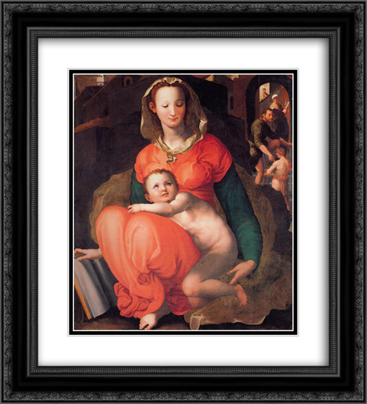 Madonna and Child 20x22 Black Ornate Wood Framed Art Print Poster with Double Matting by Pontormo, Jacopo