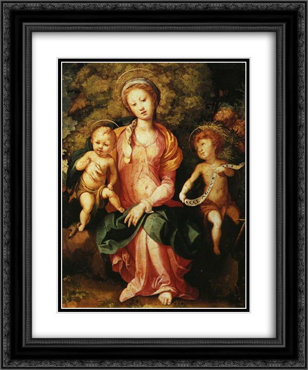 Madonna and Child with the Young Saint John 20x24 Black Ornate Wood Framed Art Print Poster with Double Matting by Pontormo, Jacopo