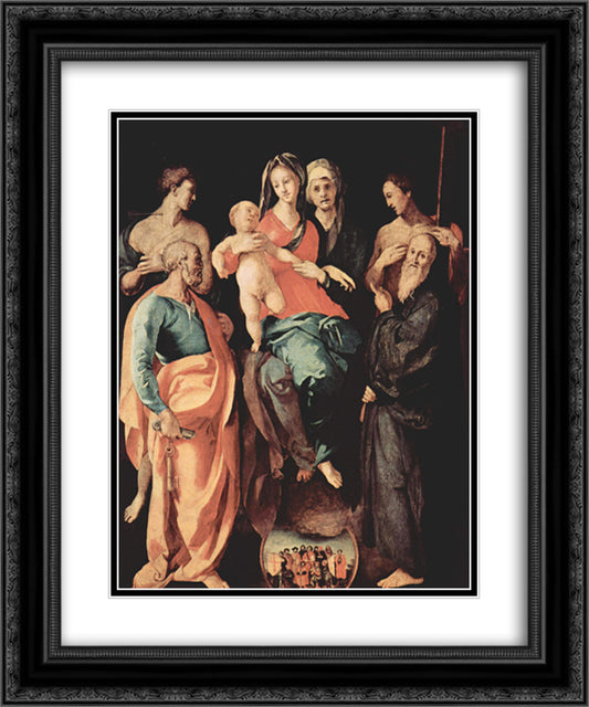 Madonna with St. Anne, St. Sebastian, St. Peter, St. Benedict and St. Filippus 20x24 Black Ornate Wood Framed Art Print Poster with Double Matting by Pontormo, Jacopo