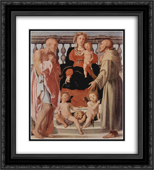 Madonna with St. Francis and St. Jerome 20x22 Black Ornate Wood Framed Art Print Poster with Double Matting by Pontormo, Jacopo
