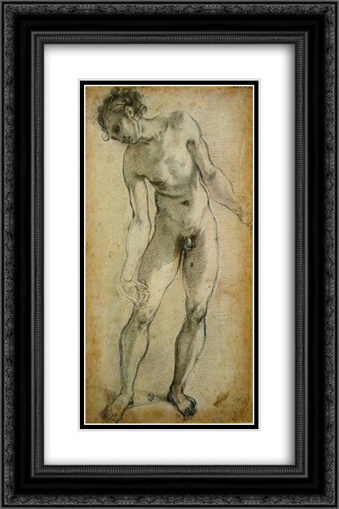 Male Nude 16x24 Black Ornate Wood Framed Art Print Poster with Double Matting by Pontormo, Jacopo