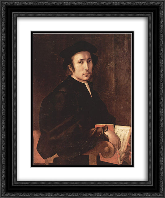 Portrait of a Musician 20x24 Black Ornate Wood Framed Art Print Poster with Double Matting by Pontormo, Jacopo