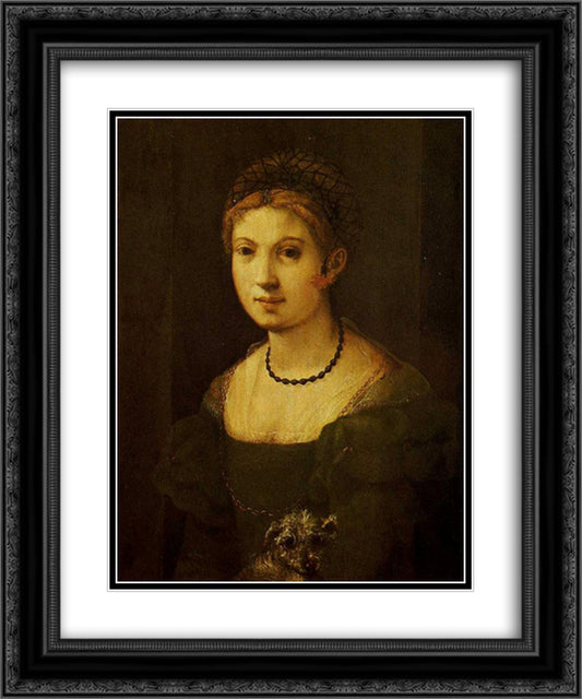 Portrait of a Young Woman 20x24 Black Ornate Wood Framed Art Print Poster with Double Matting by Pontormo, Jacopo
