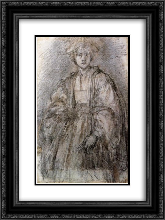 Portrait of a Youth 18x24 Black Ornate Wood Framed Art Print Poster with Double Matting by Pontormo, Jacopo