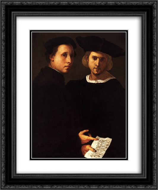 Portrait of Two Friends 20x24 Black Ornate Wood Framed Art Print Poster with Double Matting by Pontormo, Jacopo