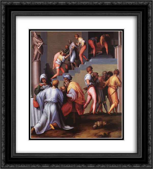 Punishment of the Baker 20x22 Black Ornate Wood Framed Art Print Poster with Double Matting by Pontormo, Jacopo