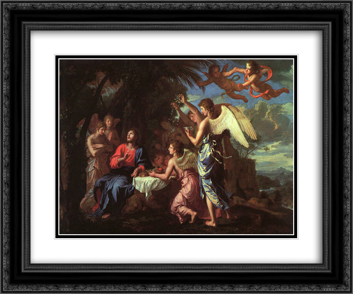 Christ Served by the Angels 24x20 Black Ornate Wood Framed Art Print Poster with Double Matting by Stella, Jacques