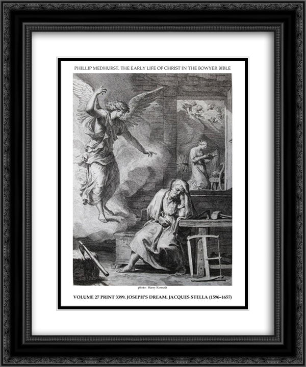 Early life of Christ in the Bowyer Bible print 9 of 21. dream of Saint Joseph 20x24 Black Ornate Wood Framed Art Print Poster with Double Matting by Stella, Jacques