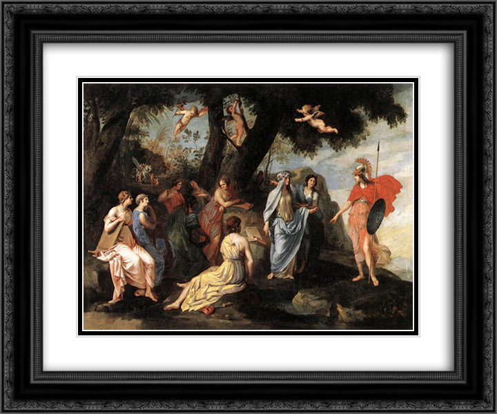 Minerva with the Muses 24x20 Black Ornate Wood Framed Art Print Poster with Double Matting by Stella, Jacques