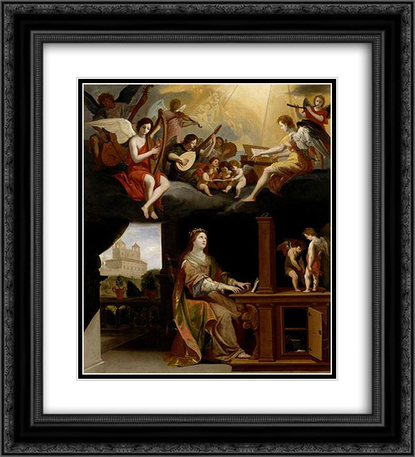 St. Cecilia 20x22 Black Ornate Wood Framed Art Print Poster with Double Matting by Stella, Jacques