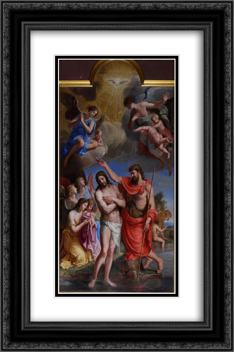 The Baptism of Christ 16x24 Black Ornate Wood Framed Art Print Poster with Double Matting by Stella, Jacques