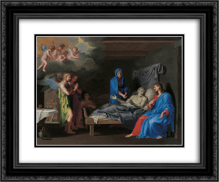 The death of Saint Joseph 24x20 Black Ornate Wood Framed Art Print Poster with Double Matting by Stella, Jacques