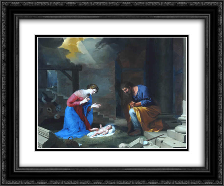 The Nativity 24x20 Black Ornate Wood Framed Art Print Poster with Double Matting by Stella, Jacques
