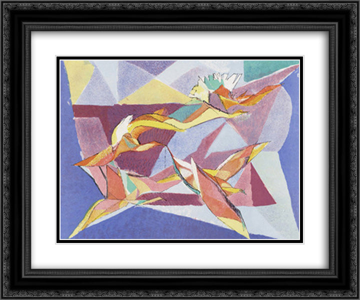 Birds in Flight 24x20 Black Ornate Wood Framed Art Print Poster with Double Matting by Villon, Jacques