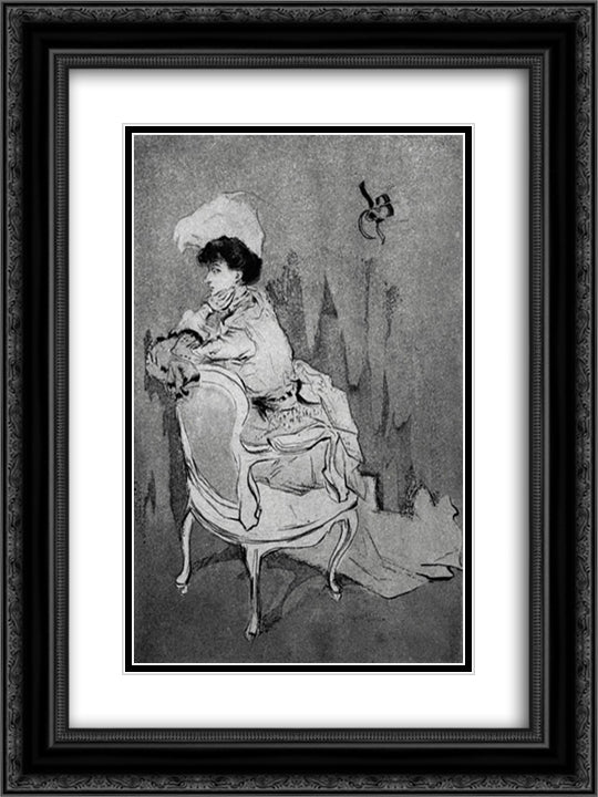 La Parisienne 18x24 Black Ornate Wood Framed Art Print Poster with Double Matting by Villon, Jacques