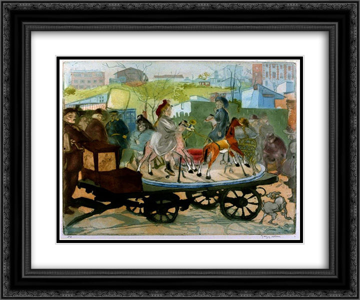 Le Petit Manege, rue Caulaincourt 24x20 Black Ornate Wood Framed Art Print Poster with Double Matting by Villon, Jacques