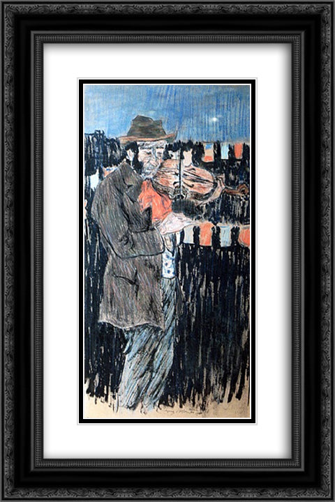 Le Violeniste 16x24 Black Ornate Wood Framed Art Print Poster with Double Matting by Villon, Jacques